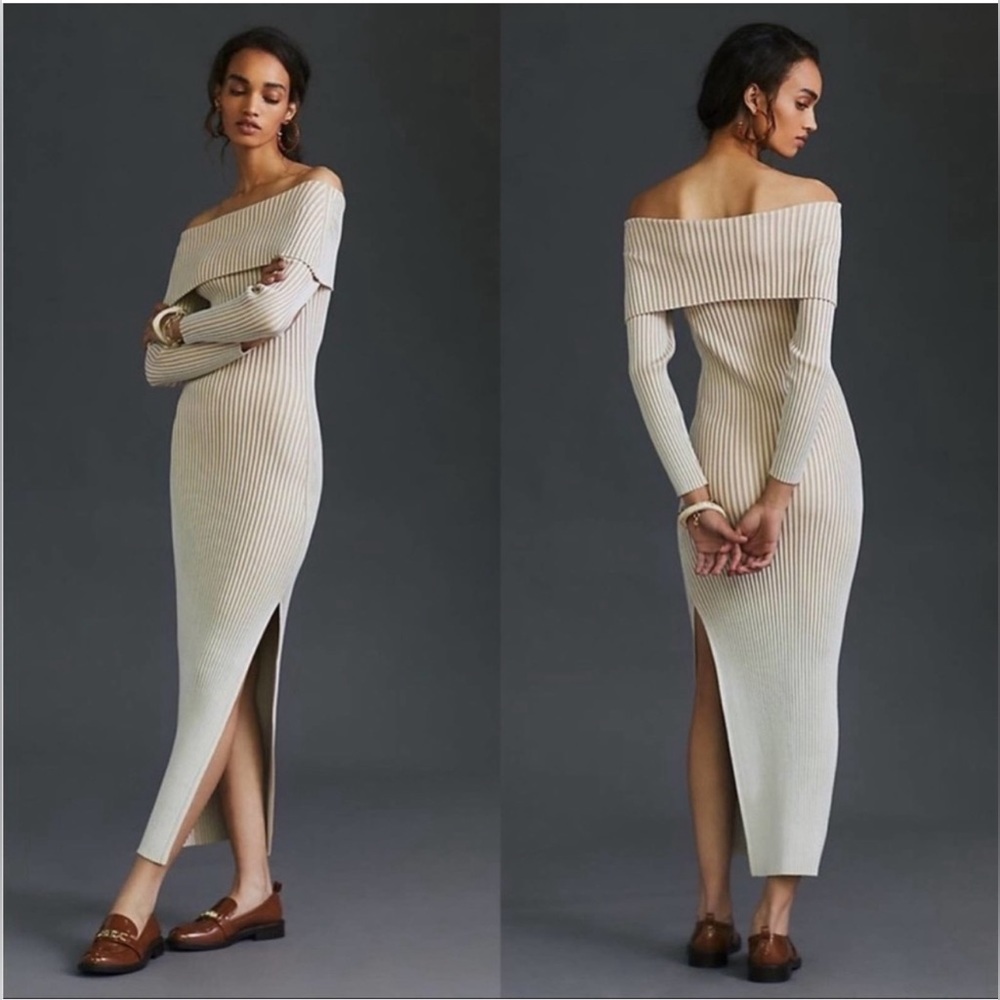 NWOT Anthropologie Maeve Midi Off the Shoulder Sweater Dress